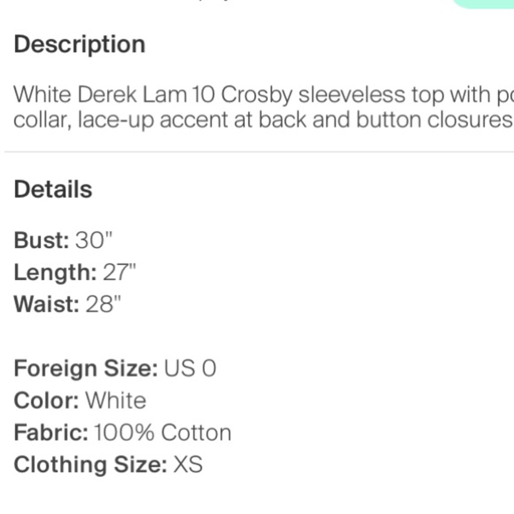 Derek Lam 10 Crosby Button Up Tie Back top 0 XS - Picture 7 of 12